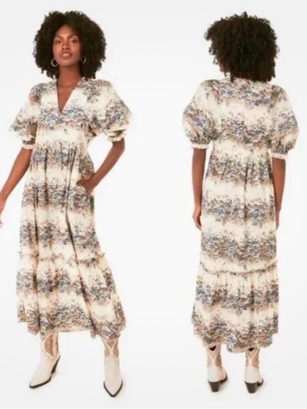 Hunter Bell Palmer Misty Morning Maxi Dress Puff Sleeve Pockets Cottage XS
